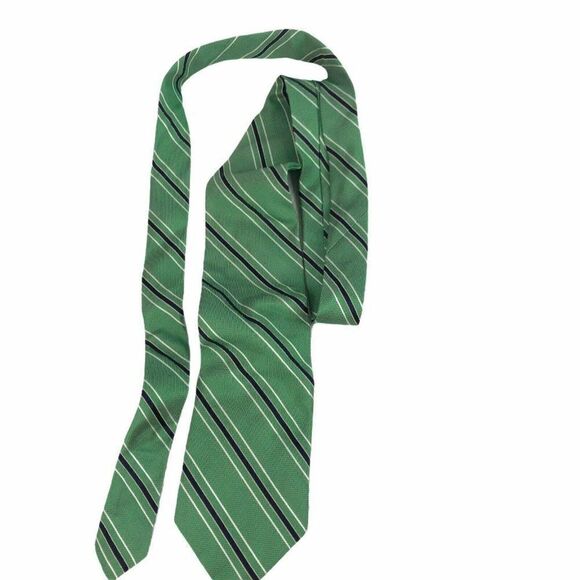 Brooks Brothers 436 Necktie 100% Silk Tie USA Green Blue Striped Defect As Shown - Picture 2 of 3